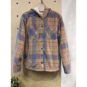 Soho Threads Multicolor Button Up Corduroy Plaid Hooded Basic Shacket Size M